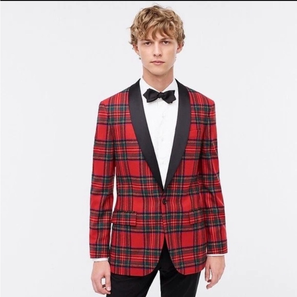 J. Crew Red Plaid Blazer with Black Lapel